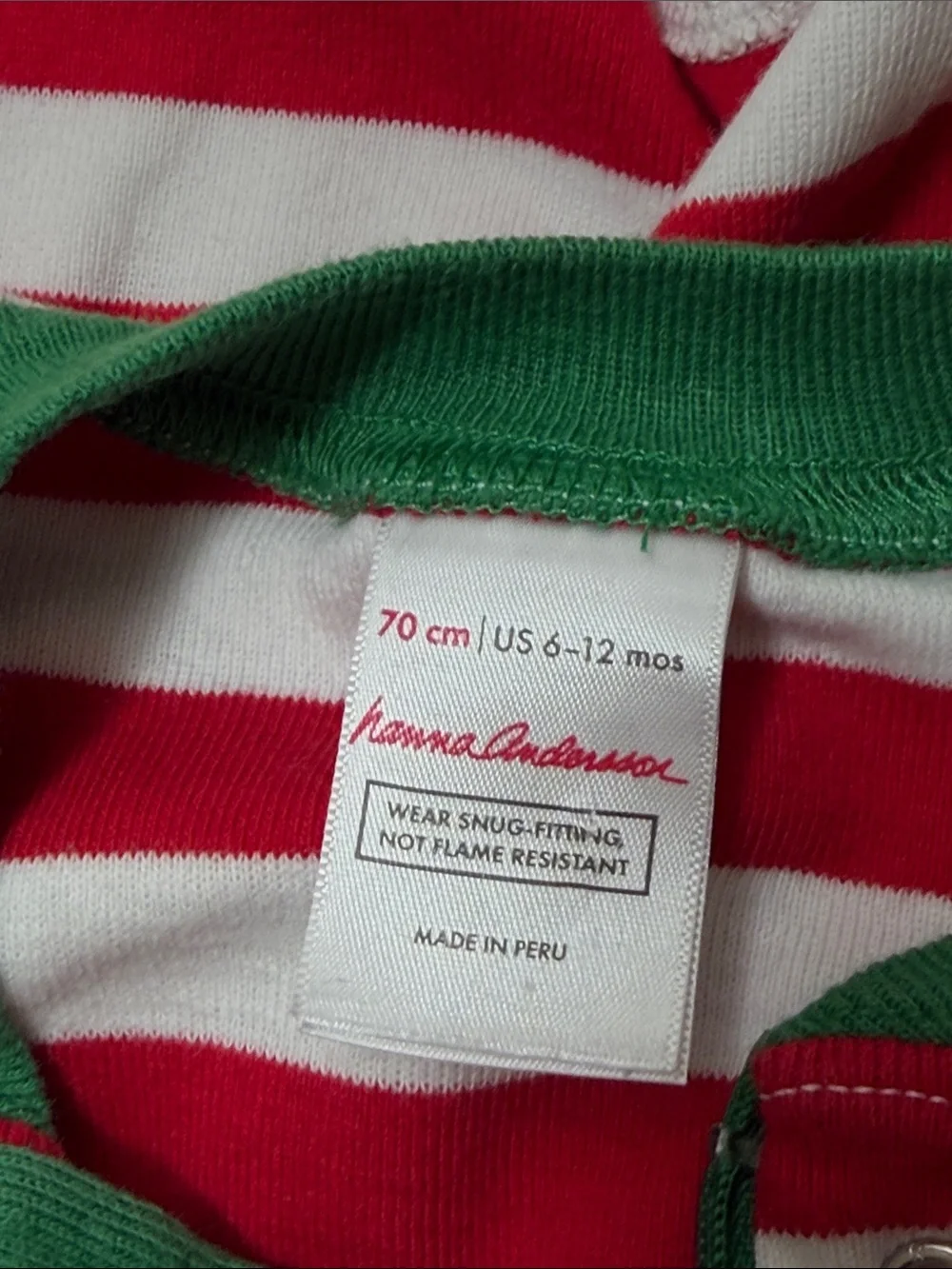 Hanna Andersson Red White Stripe Cotton One-Piece Pajama with Green Trim